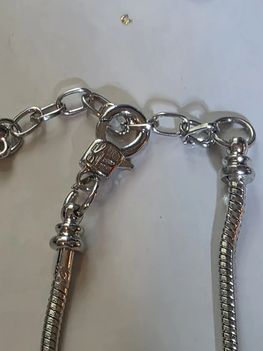 Silver Rhinestone Cross & Opaline Teardrop Snake Chain Bracelet